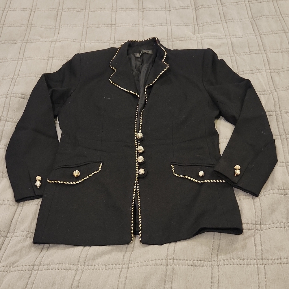 Chic Black Blazer with Gold Detailing